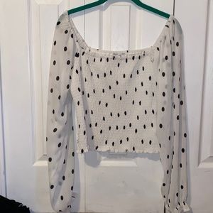 White Birch Size Large Sheer Stretch White and Black Polka Dot Long Sleeve Shirt